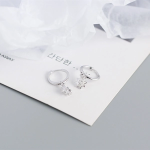 Detailed macro shot of S925 sterling silver star octagon hoop earrings on card