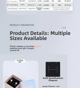 Detailed size specifications for gradient jewelry box and gift bag with sponge insert