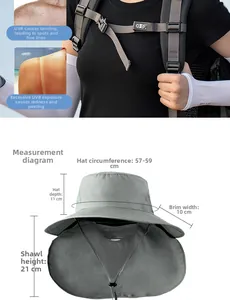 Detaillierte Maße des Outdoor-Sonnenhuts mit breiter Krempe und Nackenschutz
