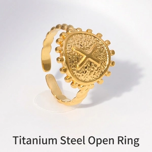 Stainless Steel Initial Letter Signet Ring Retro Hammered Texture Coin Open Adjustable Jewelry For Men And Women
