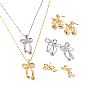 18k gold plated stainless steel bow and heart jewelry collection with earrings and necklaces