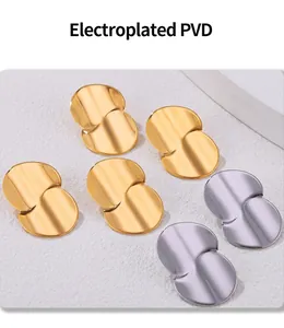 Detailed view of waterdrop earrings with PVD electroplated gold and silver brushed finish