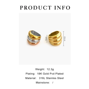 Detail of 316L stainless steel triple layer ring with 18K gold PVD plating and dimensions