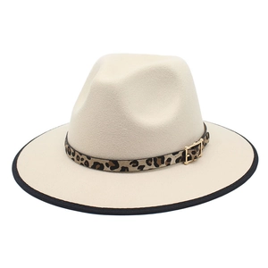 Fedora Hut Breite Krempe Baumwolle Polyester Filz Leopard Muster Band Mit Goldener Schnalle Britischer Stil Retro Jazz