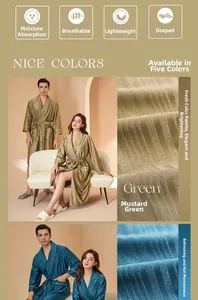 Close-up of lightweight textured striped bathrobe fabric with elegant drape and luster