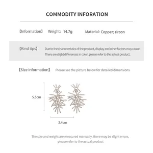 Detailed chart showing earring dimensions 5.5cm by 3.4cm and copper zircon material