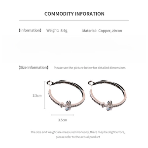 Detailed size specifications for zircon oval saturn hoop earrings in copper material