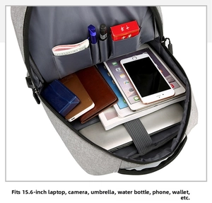 Internal view of business backpack with compartments for a 15.6 inch laptop and gadgets