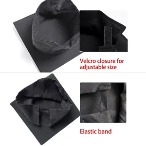 Black graduation cap with adjustable velcro strap and elastic band for comfort fit