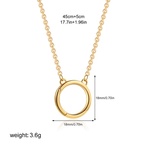Detailed size chart of 18K gold round pendant necklace with 45cm chain and 18mm diameter