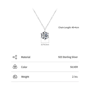 Elegant S925 sterling silver necklace with 6.5mm brilliant-cut round solitaire pendant