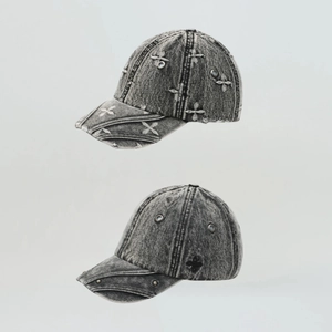 Casquette De Baseball En Denim Lavé Rétro Avec Broderie Croix Et Rivets Métalliques Style Gothique Chapeau Soleil Réglable