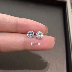 Macro shot of 6mm round cubic zirconia stud earrings with 925 silver needles