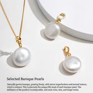 Elegant gold baroque pearl necklace with three teardrop pearls on a minimalist white backdrop