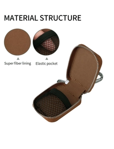 Microfiber interior with elastic pocket and metal hook for AirPods case storage