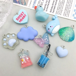 DIY colorful resin charms including cute whale, shell, heart and duckling shapes