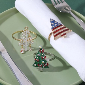 Christmas Napkin Rings Alloy Enamel Rhinestone Reindeer Tree Snowman Fox Holiday Dining Table Decoration