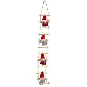 Christmas hanging ladder with four colorful plush Santa Gnomes for holiday tree decoration