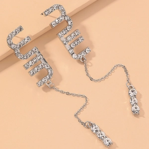 Drop Tassel Earrings Alloy Sparkling Rhinestone Letter Design With 925 Sterling Silver Earring Post For Women Fashion