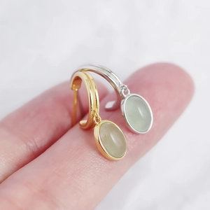 Elegant S925 silver C-shape earrings with green aventurine stones in gold and silver finish