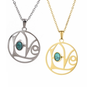 Collier Pendentif LOVE En Acier Inoxydable Avec Turquoise Design Rond Évidé Pour Femmes Hommes Couples Style Western
