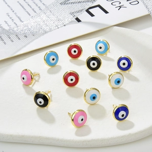 Evil Eye Stud Earrings Copper 18K Gold Plated Enamel Round Colorful Exquisite Bohemian Jewelry For Women