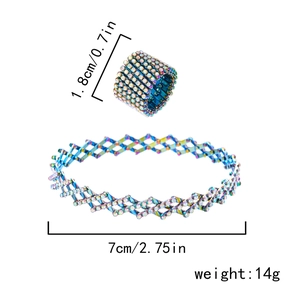 Detailed size comparison of adjustable crystal ring transforming into a sparkling bracelet