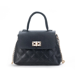 Black quilted PU leather handbag with golden chain strap and metallic twist lock clasp