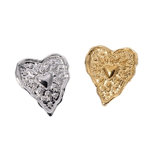 Elegant heart-shaped stainless steel rings in gold and silver with embossed texture
