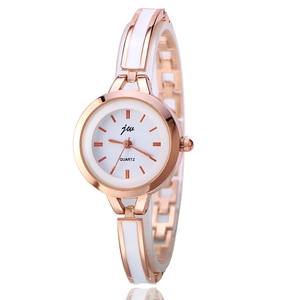Women Quartz Watch Elegant Rose Gold Alloy Bracelet Enamel Inlay Round Dial Analog Wristwatch Casual Fashion