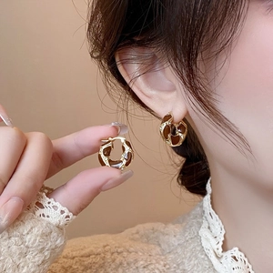 Boucles d'oreilles rondes émaillées rétro avec strass en finition marron et or