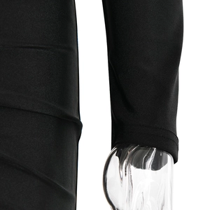 Close-up of black dress sleeve cuff texture on mannequin showcasing high-quality fabric
