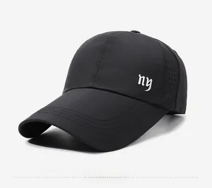 Close-up of lightweight breathable mesh on a black quick-dry baseball cap for men