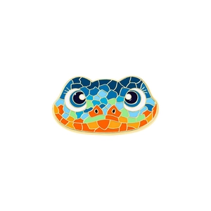 Colorful enamel cartoon lizard brooch with mosaic patterns and large eyes for kids