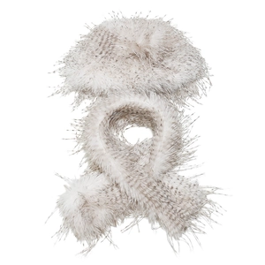 Winter faux fur hat and scarf set in cream white with stylish ostrich feather texture