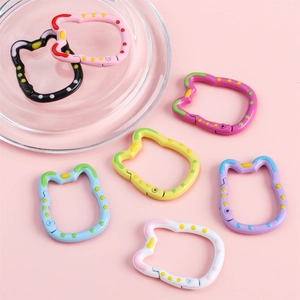 Colorful polka dot cat shaped key rings in multiple finishes for DIY accessories