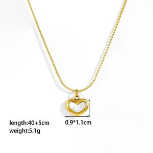 Gold heart necklace with shell inlay, minimalist pendant jewelry set for women, 40+5cm