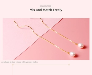 Detailed view of asymmetric S925 silver ear wire with natural pearls and golden box chain