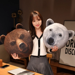 Creative plush bear head throw pillows with brown and polar bear designs for home sofa decor