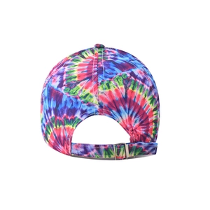 Detail of colorful graffiti baseball cap back with adjustable metal buckle and strap