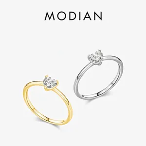 Heart Shaped 925 Sterling Silver Ring With Clear Cubic Zirconia Simple Dainty Solitaire Finger Jewelry For Women