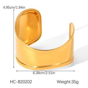 Detailed dimensions of the gold stainless steel open cuff bracelet with size annotations