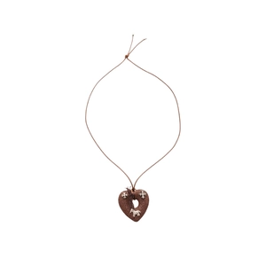 Ethnic heart pendant necklace with vintage horse charm and cross on lava stone