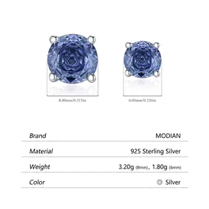 S925 sterling silver stud earrings with tanzanite blue stones in 6mm and 8mm sizes