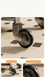 Industrial trolley detail featuring 360-degree swivel caster wheels with dual brakes
