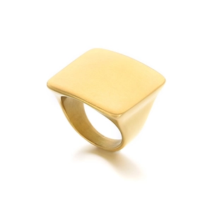 Polished and brushed gold square signet ring made of titanium steel for men and women