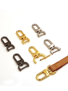 Metal swivel snap hooks in gold, silver, and black for leather bag strap repair and attachment