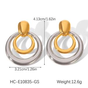 Detailed view of two-tone hoop earrings with precise size dimensions and weight info