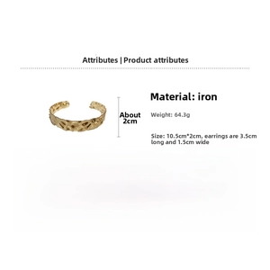 Detailed view of golden textured iron cuff bracelet with hammer pattern finish dimensions