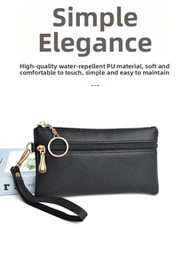 Detail of black pebbled PU leather pouch with gold ring and water-resistant texture